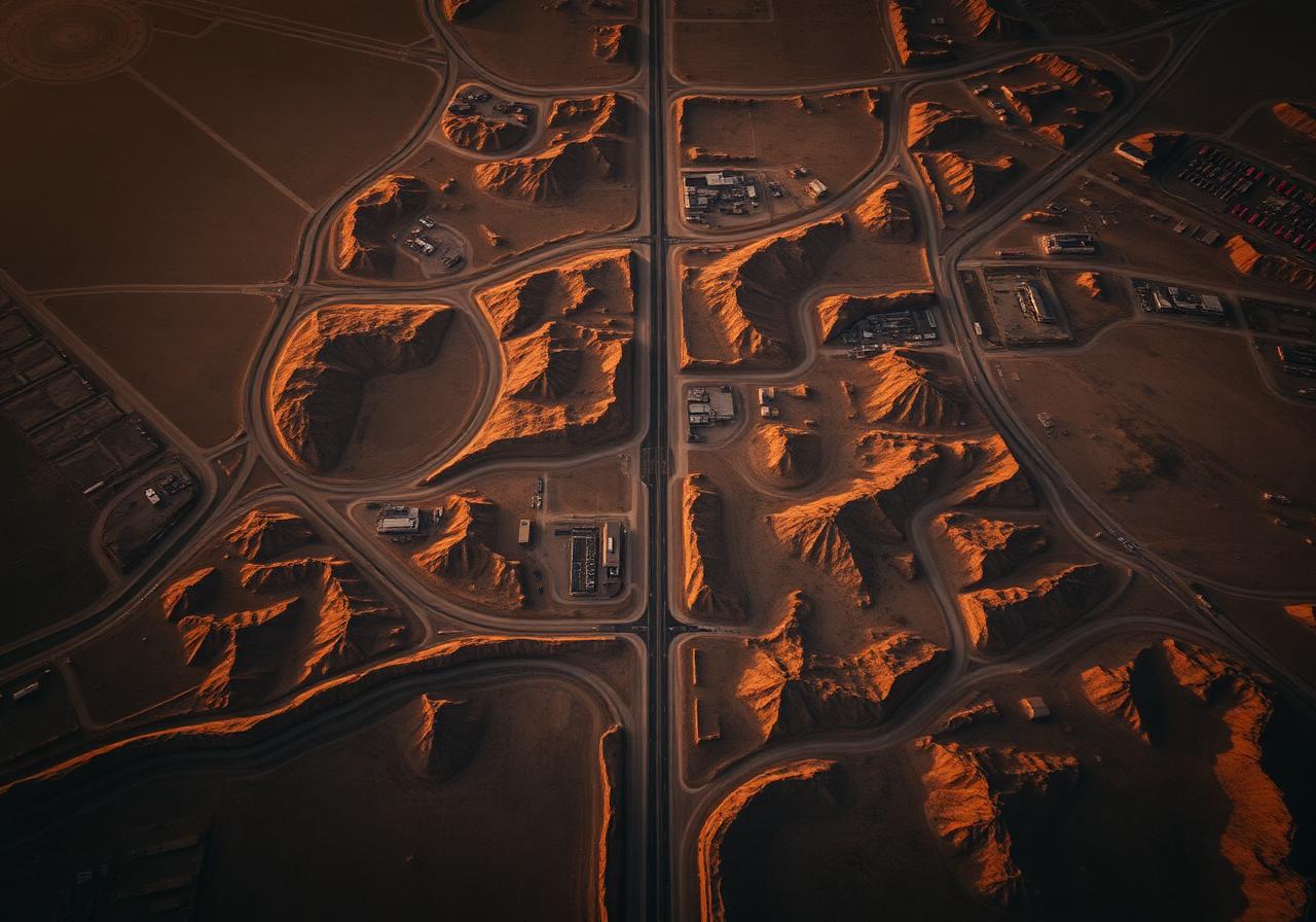 Aerial view of structured land parcels ready for development